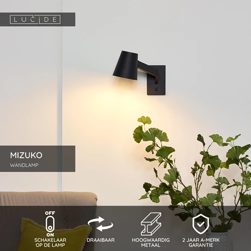 Lucide MIZUKO - Wandlamp - 1xE14 - Zwart - USP